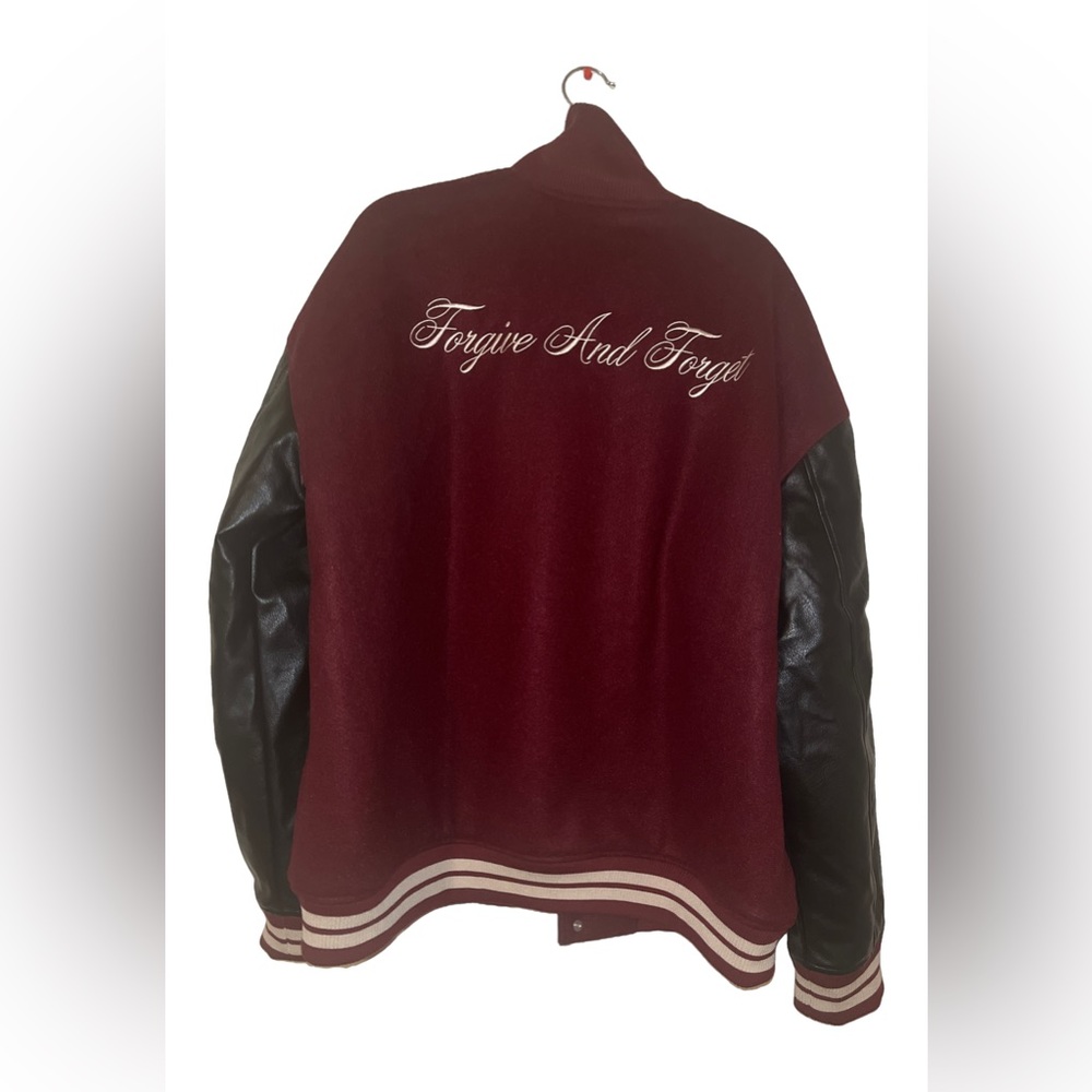 Top Man Burgundy Bomber Varsity Jacket - Picture 6 of 15